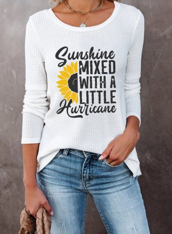 Women's Pullovers Floral Letter Round Neck Long Sleeve Casual Daily Pullovers