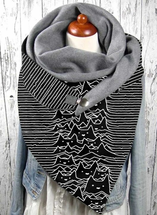 Women's Scarf Cat Print Striped Cotton Casual Warm Scarf