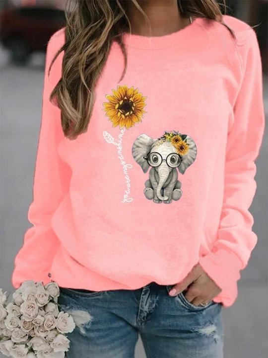 Elephant sunflower letter print sweatshirt