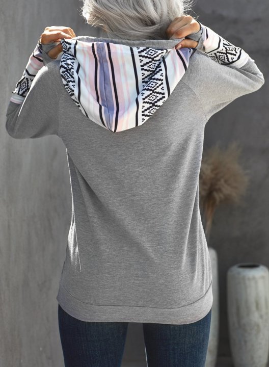 Long Sleeve Color Block Casual Hoodie