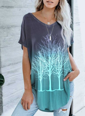 Women's Tree Graphic T-shirts Casual Summer Color Block V Neck Short Sleeve Daily Tunics