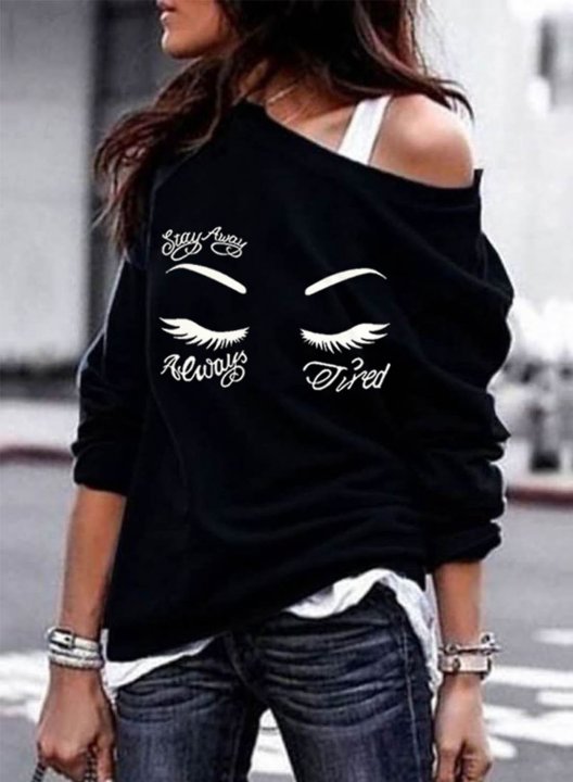 Women's Sweatshirt Beauty Portrait Print Long Sleeve Cold Shoulder Daily Sweatshirt