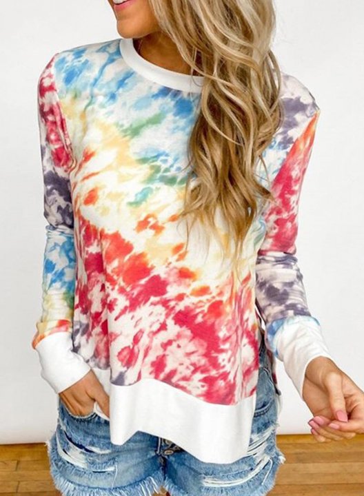 Tie-Dye Long Sleeve Casual Side Split Sweatshirt