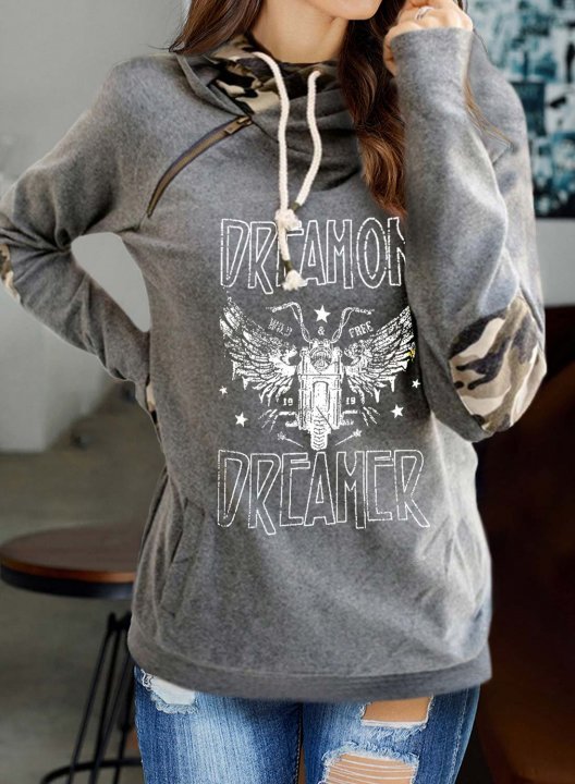 Dream On Dreamer Women's Hoodies Letter Print Color-block Camouflage Hoodie