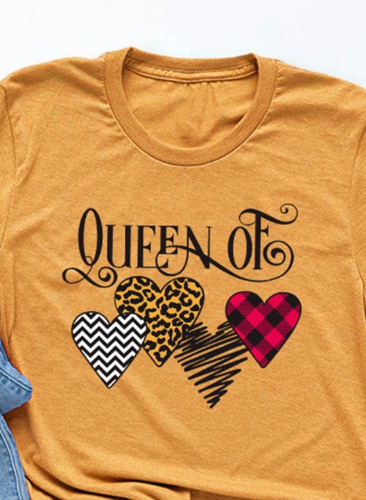 Women's T-shirts Leopard Plaid Letter Heart-shaped Short Sleeve Round Neck Daily T-shirt