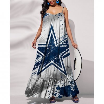 Dallas Cowboys Printed Tie Back Pocket Strap Swing Dress