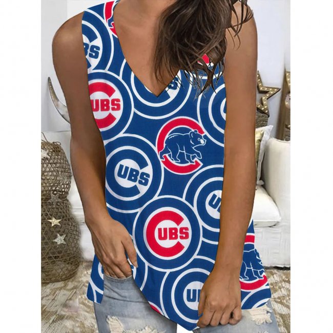 Women's Baseball Print V-neck Sleeveless Vest