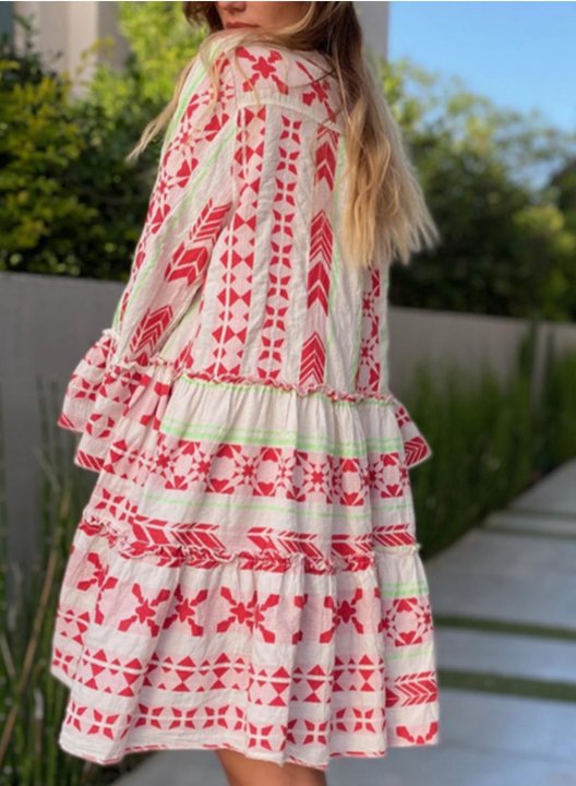 Women's Mini Dresses A-line Geometric Tribal Long Sleeve V Neck Daily Boho Mini Dress