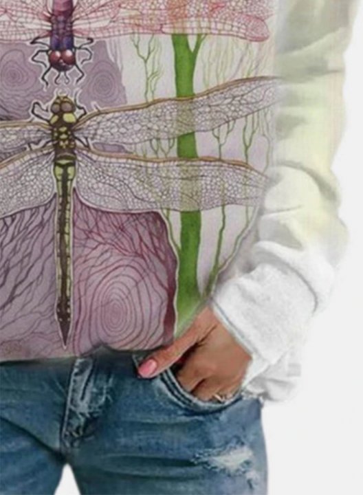 Women's Pullovers Casual Dragonfly Color Block Round Neck Long Sleeve Daily Pullovers