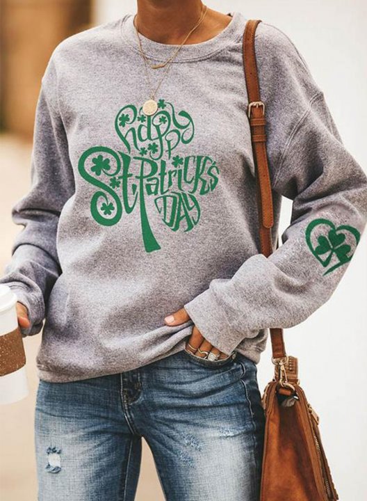 Women's Sweatshirts Letter Saint Patrick's Day Print Long Sleeve Round Neck Sweatshirt