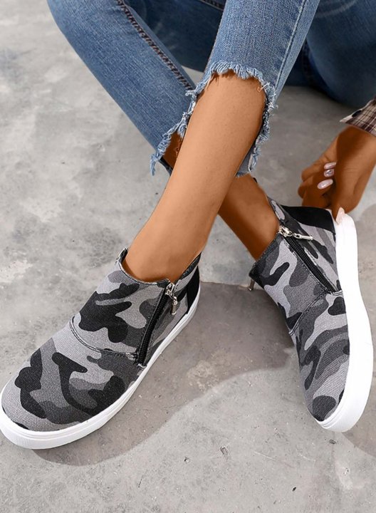 Women's Shoes Canvas Camouflage Casual Zipper Shoes