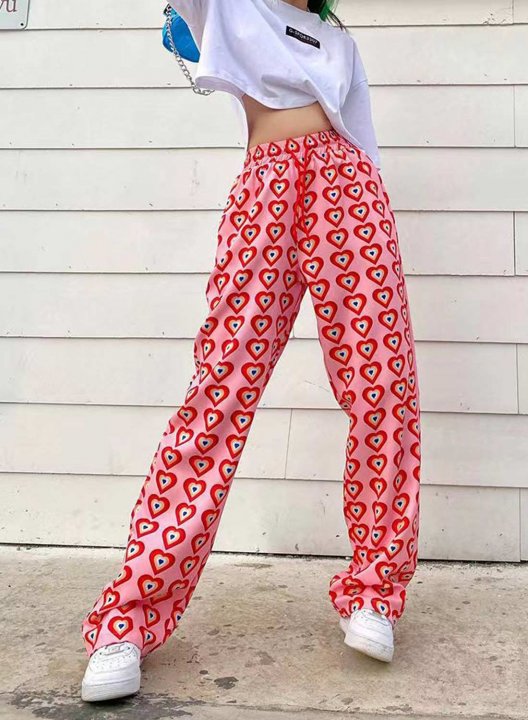 Women's Palazzo Pants Straight Color Block Heart-shaped High Waist Daily Full Length Casual Pants