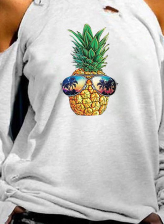 Women's Funny Graphic Sweatshirt Solid Cut-out Off-shoulder Pineapple Print Stand Neck Long Sleeve Casual Daily T-shirts