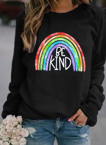 Women's Rainbow Sweatshirts Round Neck Long Sleeve Solid Sweatshirts