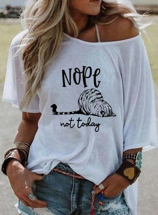 Women's T-shirts Nope Not Today Cute Cat Print Solid Round Neck Short Sleeve Summer Daily T-shirts