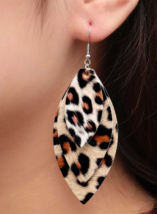 Women's Earrings Leopard Multilayer PU Leather Earrings