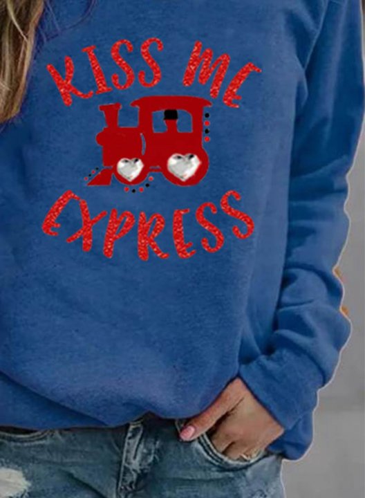 Women's Kiss Me Express Sweatshirt Casual Solid Letter Round Neck Long Sleeve Daily Pullovers