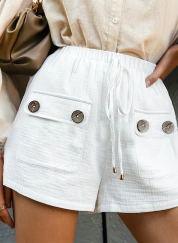 Women's Shorts Solid Straight High Waist Button Drawstring Summer Boho Casual Shorts