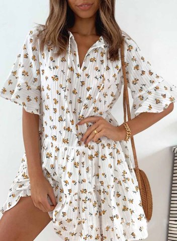 Women's Mini Dresses Fashion Floral Short Sleeve V Neck Vacation Boho Ruffle Dress