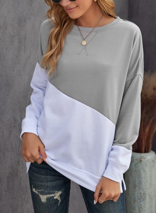 Color Block Long Sleeve Round Neck Casual Sweatshirt