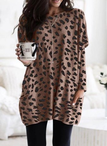 Leopard Long Sleeve Round Neck Casual Sweatshirt