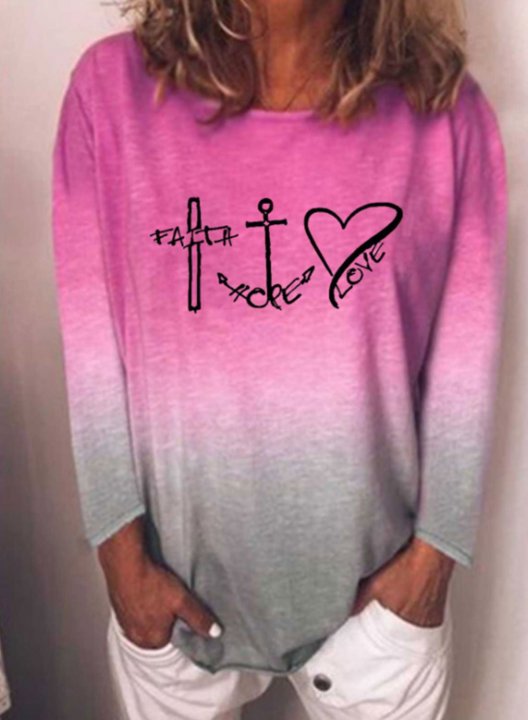 Women's Sweatshirt Gradient Face Hope Love Print Long Sleeve Round Neck Daily T-shirt