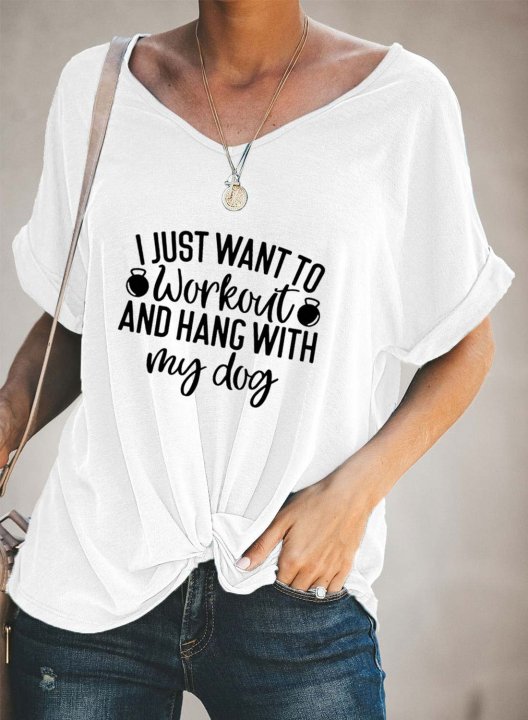 Women's T-shirts Letter Print Short Sleeve V Neck Daily T-shirt