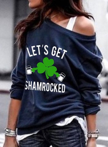 Women's St Patricks Shamrock Sweatshirt Letter Let's Get Shamrocked Print Long Sleeve Cold-shoulder Daily T-shirt