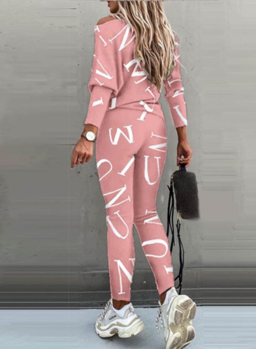 Women's Sports Suits Casual Letter Long Sleeve Vest Stretch Tights Pants Suit