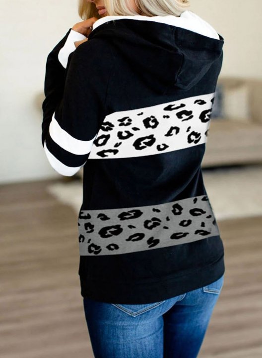 Leopard Print Black And White Stitching Fashion Sweatshirt