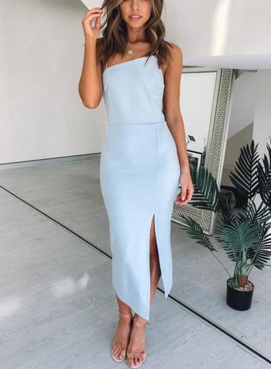 Women's Dress Solid Bodycon Sleeveless Spaghetti Split Summer Daily Casual Midi Dress