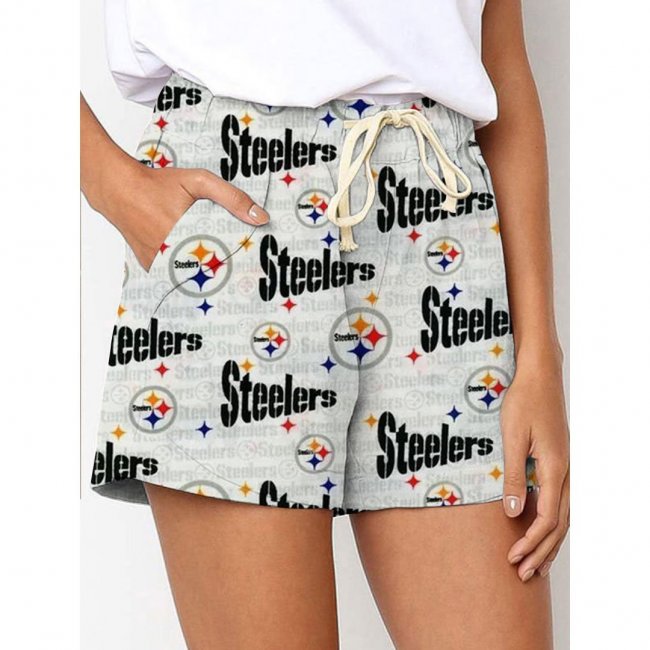 Pittsburgh Steelers Printed Drawstring Elastic Waist Casual Shorts