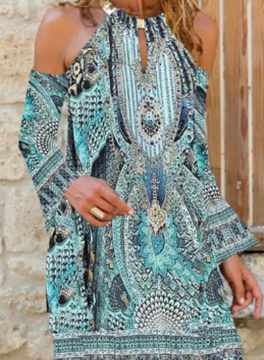 Women's Mini Dresses Geometric Tropical Cold Shoulder Boho Dress