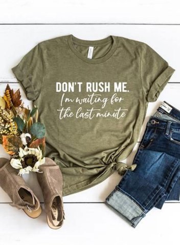 Women's Don't Rush Me I'm Waiting Until the Last Minute T-shirts Basic Letter Solid Round Neck Short Sleeve Daily T-shirts