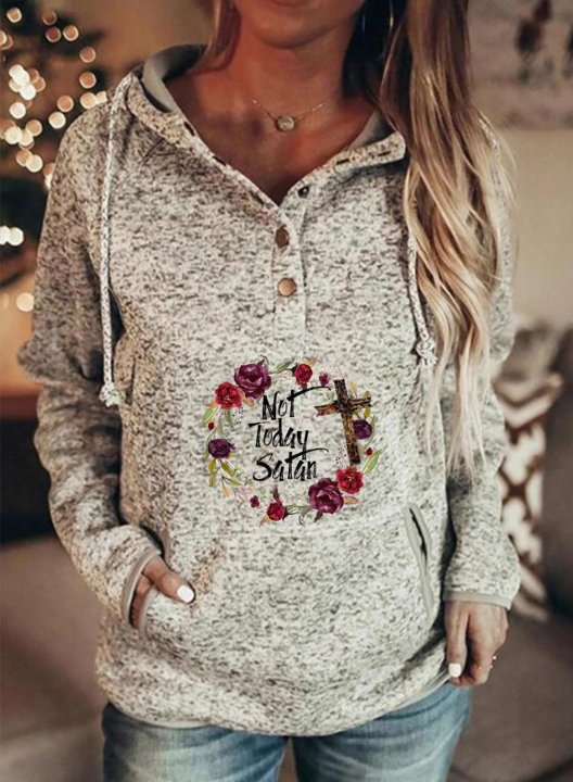 Women's Not Today Santa Print Hoodies Drawstring Floral Button Long Sleeve Solid Pocket Daily Casual Hoodies