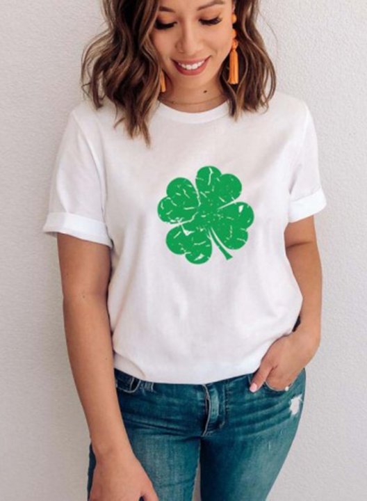 Women's T-shirts Clover Print Short Sleeve Round Neck Daily T-shirt