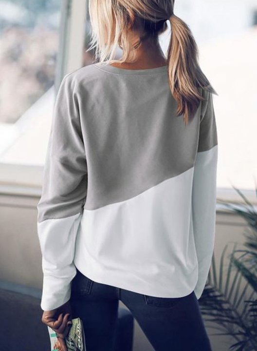 Color Block Long Sleeve Round Neck Casual Sweatshirt