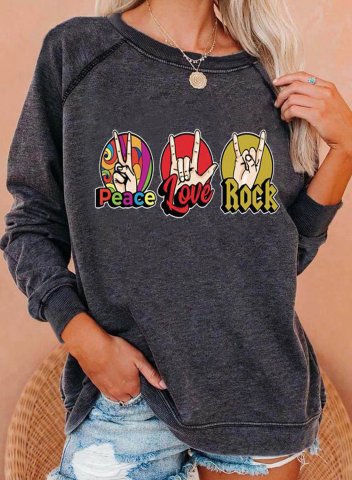 Women's Sweatshirts Rock Solid Letter Long Sleeve Round Neck Casual Sweatshirt