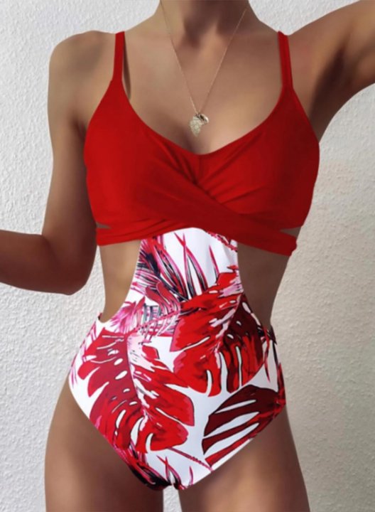 Women's One Piece Swimwear Fruits & Plants V Neck Criss Cross Vacation One-Piece Swimsuits One-Piece Bathing Suits