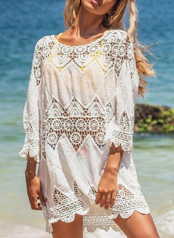 Women's Smocks Cut-out Solid 3/4 Sleeve Shift U Neck Beach Boho Smock