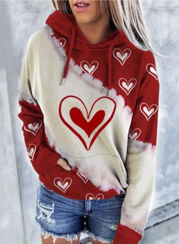 Women's Hoodies Heart-shaped Drawstring Color Block Pocket Long Sleeve Casual Hoodies