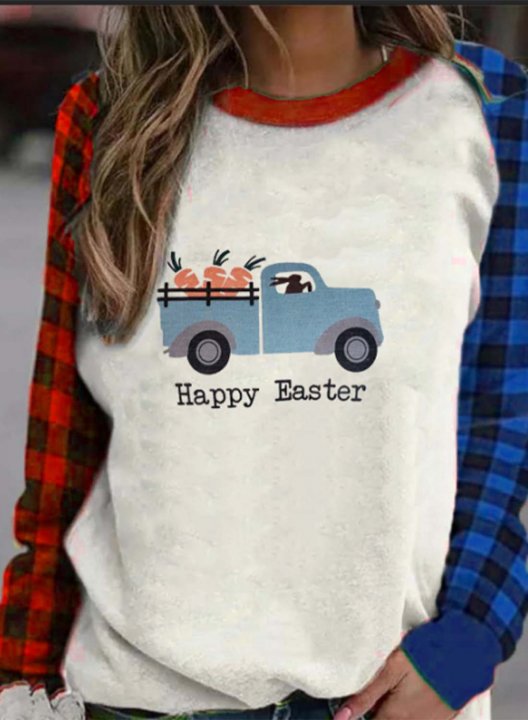 Women's Sweatshirts Plaid Happy Easter Round Neck Long Sleeve Casual Daily Sweatshirts