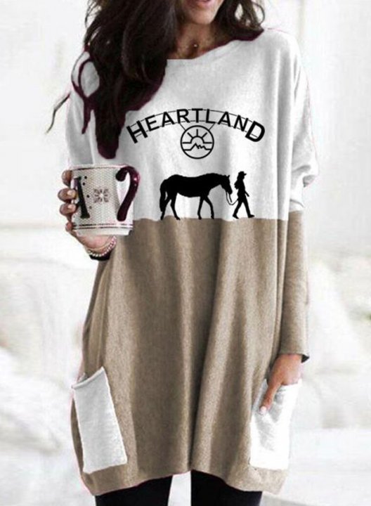 Women's Color Block Minnie&Mickey Mouse Print Tunic Tops Long Sleeve Round Neck Tunic Sweatshirt