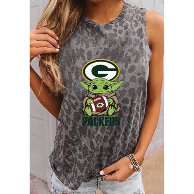 GREEN BAY PACKERS Round Neck sleeveless Leopard Print T-Shirt