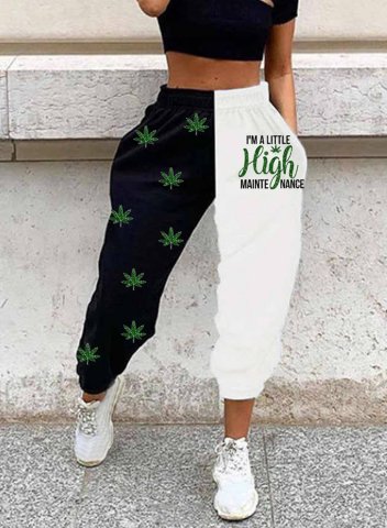 Women's Joggers Color Block Letter Straight High Waist Full Length Casual Joggers