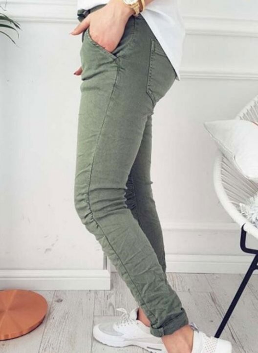 Women's Joggers Slim Solid Mid Waist Pocket Drawstring Daily Casual Pants