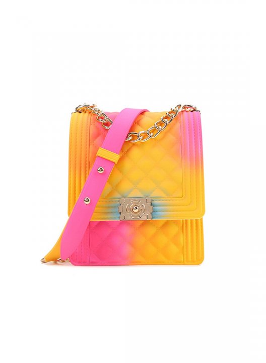 Women's Handbag Rainbow Color Block Vertical Skew Cross Chain Jelly Bag