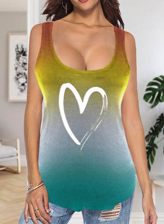 Women's Tank Tops Color Block Heart-shaped Sleeveless U Neck Daily Casual Tank Top