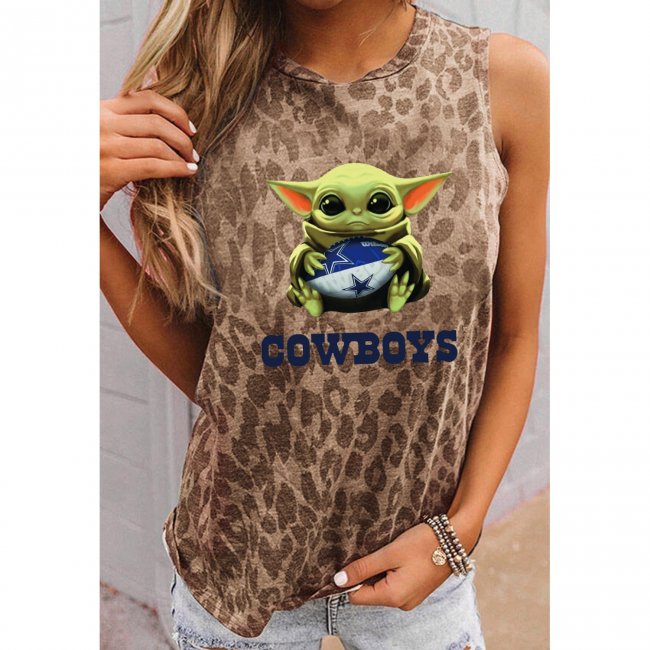 Cowboys Responded Round Neck sleeveless Leopard Print T-Shirt