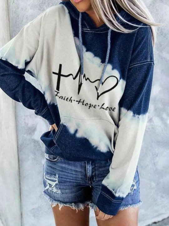 Women's Faith Hope Love Printed Tie-Dye Hoodie